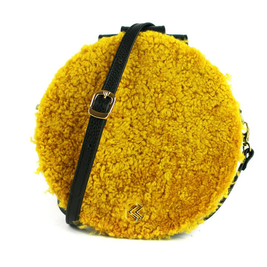 Round shoulder bag in sheepskin leather